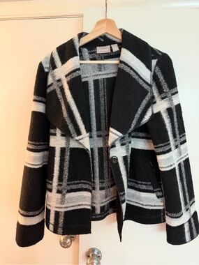 Chico's Black & White Plaid Open-Front Jacket